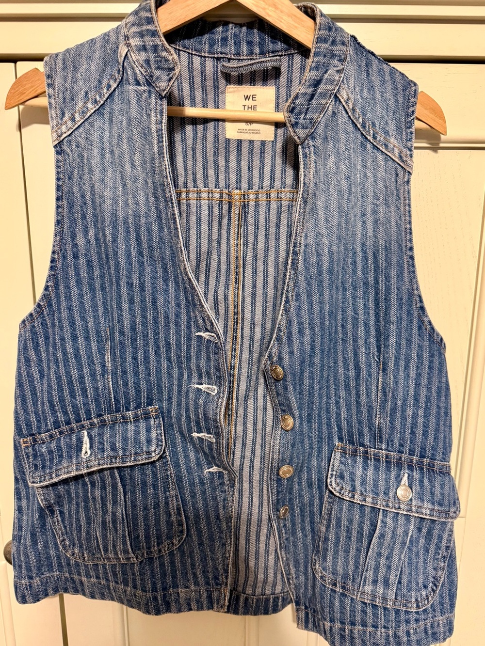 We The Free Blue Striped Denim Vest